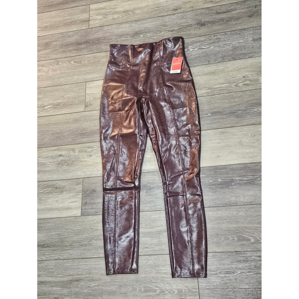 Spanx High-Waist Faux-Leather Leggings in Deep Burgundy Size Medium
